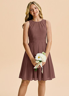 Azazie Bibiane Junior A-Linie Plissee Chiffon Kleid Espresso image1