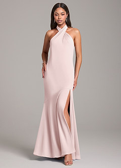 Azazie Lorena 신부 들러리 드레스 인어 주름진 쉬폰 바닥 길이 드레스 image1