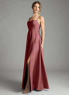 Azazie Elle Bridesmaid Dresses Amethyst A-Line Pleated Stretch Satin Dress image3
