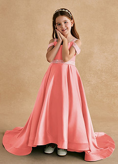Azazie Jodi Flower Girl Dresses Coral A-Line Matte Satin Dress image5