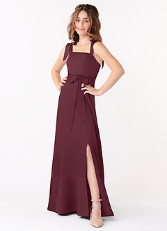Azazie Barbara Junior Cabernet A-Line Bow Matte Satin Dress image1