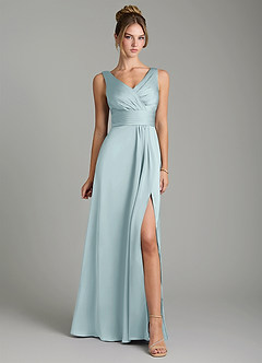 Azazie Karina Robes de demoiselle d'honneur Robe Trapèze en Satin extensible Plissée Brume image6
