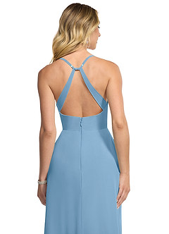 Azazie Davis Bridesmaid Dresses Steel Blue A-Line V-Neck Chiffon Dress image6