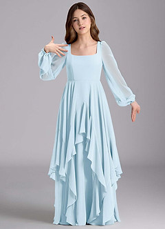 Azazie Clara Junior Sky Blue A-Line Blouson Chiffon Dress image6