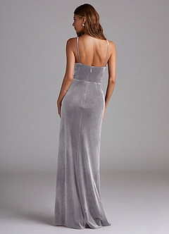 Azazie Maci Bridesmaid Dresses French Lilac Sheath Pleated Velvet Dress image2