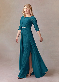 Azazie Leonine Mother of the Bride Dresses Ink Blue A-Line Scoop lace Chiffon Dress image2