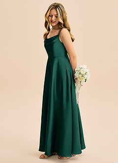 Azazie Isolde Junior Linia A Pofałdowany Satyna elastyczna Długość podłogi Młodsza druhna Sukienka image3