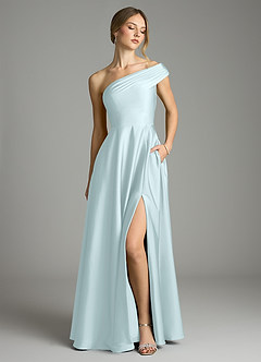 Azazie Melanie Suknie dla druhen Linia A Zza ramienia Satyna elastyczna Do ziemi Sukienka image1