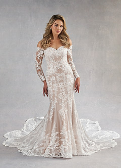 Azazie Empiria Vestidos de novia Vestido de Blanco Diamante Nude de Tul de Corte Sirena con Lentejuela image2