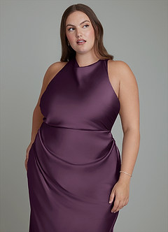 Azazie Evadne Bridesmaid Dresses Plum Sheath Pleated Stretch Satin Dress image9