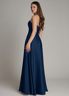 Azazie Meleena Bridesmaid Dresses Dark Navy A-Line Strapless Stretch Satin Dress image3
