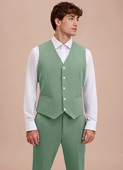 front Ethan Matcha Refined Weave Performance Suit Vest