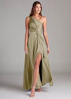 Azazie Brooke Bridesmaid Dresses Moss Green A-Line One Shoulder Stretch Satin Dress image3