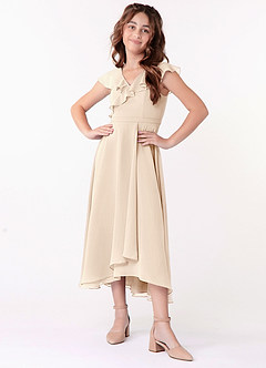 Azazie Posie Junior White Alabaster A-Line Ruched Chiffon Dress image4