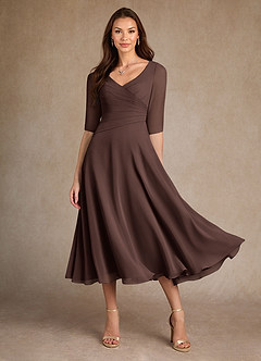 Azazie Durant Kleider für die Brautmutter A-Linie Plissee Chiffon Kleid Ganache image2