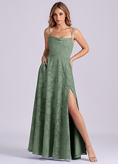 Azazie Elle Bridesmaid Dresses Matcha A-Line Pleated Floral Burnout Dress image3