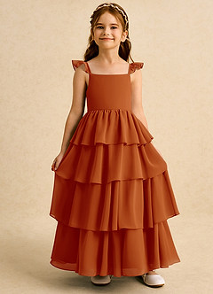 Azazie Boba vestidos de niña de las flores Vestido de Pimenton de Gasa de Corte En A con Escote Cuadrado image6