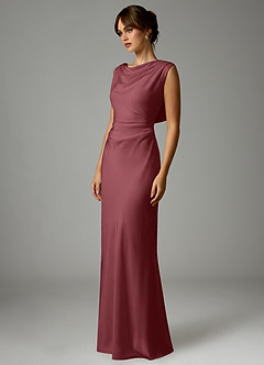 Azazie Kieryn Robes de demoiselle d'honneur Robe Sirène en Satin extensible Plissée Rose Du Désert image3