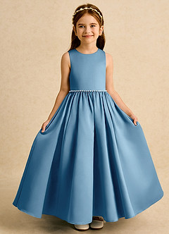 Azazie Daisies Robe Demoiselle D'honneur Fillette Robe Princesse en Mat Satiné Arc Acier Bleuté image5