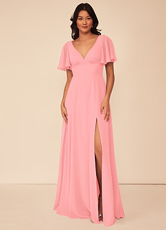 Azazie Kimber Bridesmaid Dresses Flamingo A-Line Flounce Sleeve Chiffon Dress image3