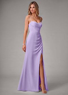 Azazie Haisley Bridesmaid Dresses Lilac Sheath Off the Shoulder Chiffon Convertible Dress image6