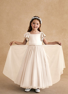 Azazie Suzy vestidos de niña de las flores Vestido de Alabastro Blanco de Tul de Corte En A con Con mangas image6