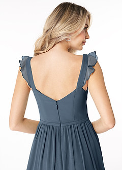 Azazie Stassie Abiti da Damigella Abito A-Line in Chiffon Increspato con Scollo a Cuore Blu Nettuno image6