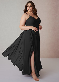 Azazie Emerald Bridesmaid Dresses Black A-Line Ruffled Chiffon Dress image9
