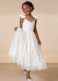 Azazie Tilly Flower Girl Dresses Diamond White A-Line Lace Dress image1