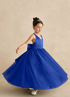 Azazie Peanut Flower Girl Dresses Royal Blue A-Line Strap Tulle Dress image5