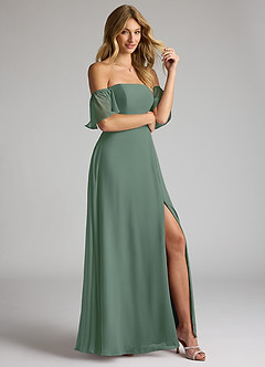 Azazie Sue Bridesmaid Dresses Eucalyptus A-Line Off the Shoulder Chiffon Convertible Dress image5