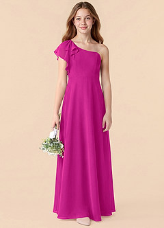 Azazie Arabella Junior Robe Trapèze en Mousseline de soie Rayé Fuchsia image6