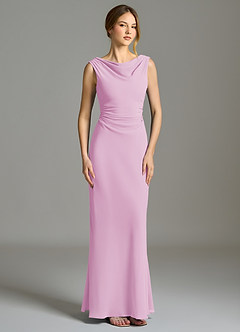 Azazie Kieryn Vestidos de damas de honor Vestido de Rosa Caramelo de Gasa de Corte Sirena con Plisado image5