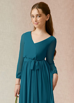 Azazie Angelica Junior Abito A-Line in Chiffon Plissettato Blu Inchiostro image6