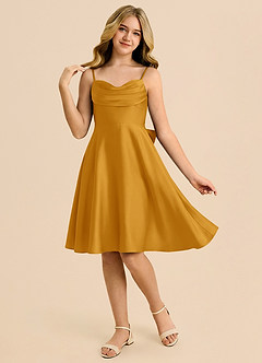Azazie Bear Butterscotch A-Line Sweetheart Neckline Stretch Satin Dress image3