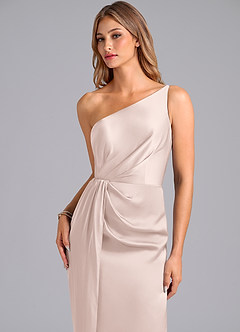 Azazie Naria Brudtärnklänningar Klä av Tubklänning i Stretch Satin Ena axeln Rodnande Rosa image7