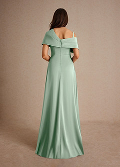 Azazie Milton Mother of the Bride Dresses Agave A-Line Pleated Stretch Satin Dress image4