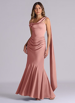 Azazie Inara Bridesmaid Dresses Rosette Mermaid Pleated Stretch Satin Dress image2