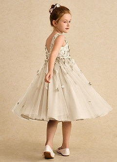 Azazie Lana Flower Girl Dresses Champagne A-Line Sleeveless Matte Satin Dress image4