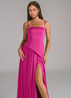 Azazie Adeline Robes de demoiselle d'honneur Robe Trapèze Convertible en Satin extensible Sans bretelle Fuchsia image2