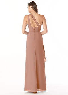Azazie Maive Robes de demoiselle d'honneur Robe Fourreau en Mousseline de soie Plissé à volants Champagne Rosé image2