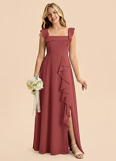 Azazie Nori Junior Terracotta A-Line Ruched Chiffon Dress image1