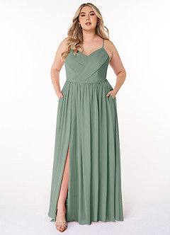 Azazie Cora Vestidos de damas de honor Vestido de Salvia Plateada de Gasa de Línea A con Plisado image6