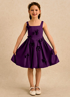 Azazie Lillian vestidos de niña de las flores Vestido Uva de Satin Mate de Vestido de princesa con Plisado image3