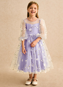 Azazie Elowen Robe Demoiselle D'honneur Fillette Robe Trapèze en Dentelle Encolure en Forme de Cœur Lilas image5