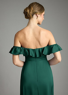 Azazie Lyra Bridesmaid Dresses Emerald A-Line Off the Shoulder Stretch Satin Convertible Dress image9