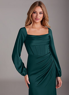 Azazie Charissa Bridesmaid Dresses Pine Sheath Long Sleeve Stretch Satin Dress image7