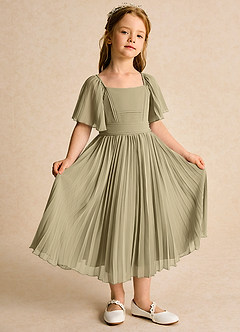 Azazie Gisele Flower Girl Dresses Moss Green A-Line Pleated Chiffon Dress image5