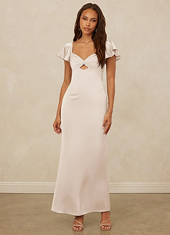 Christian Siriano Bridal for Azazie 1005 Vestidos de damas de honor Vestido de Alabastro Blanco de Satén Elástico de Corte Recto con Escote de Corazón image4