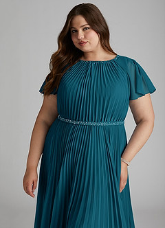Azazie Kara Bescheidene Brautjungfernkleider A-Linie Plissee Chiffon Bodenlänge Kleid image15